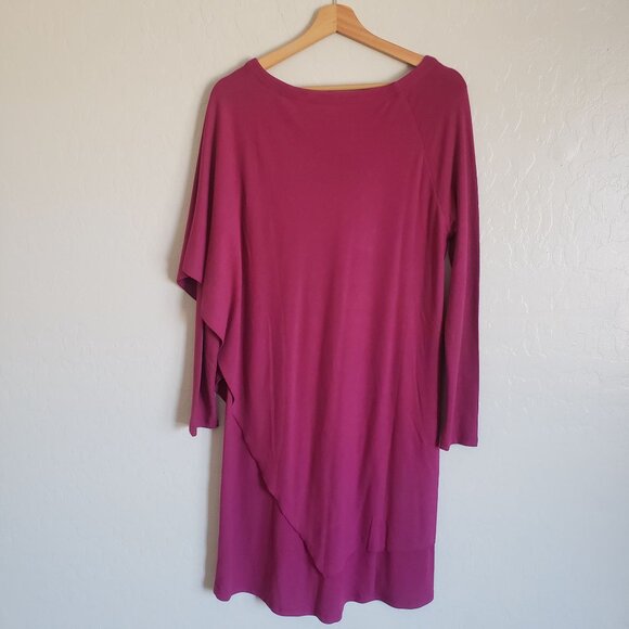 Soft Surroundings Marla Dress Dark Fuchsia Size M Stretch Asymmetrical Artsy NEW - Picture 7 of 11